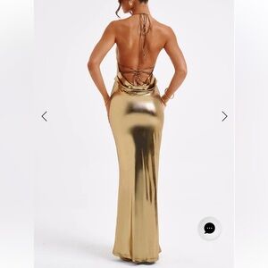 Elegant Gold Backless Evening Dress